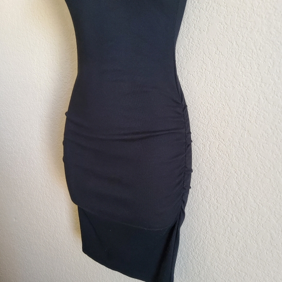New Michael Stars Macy Ultra Rib Ruched Black Bodycon Turtleneck Mini Dress XSP - Picture 6 of 11